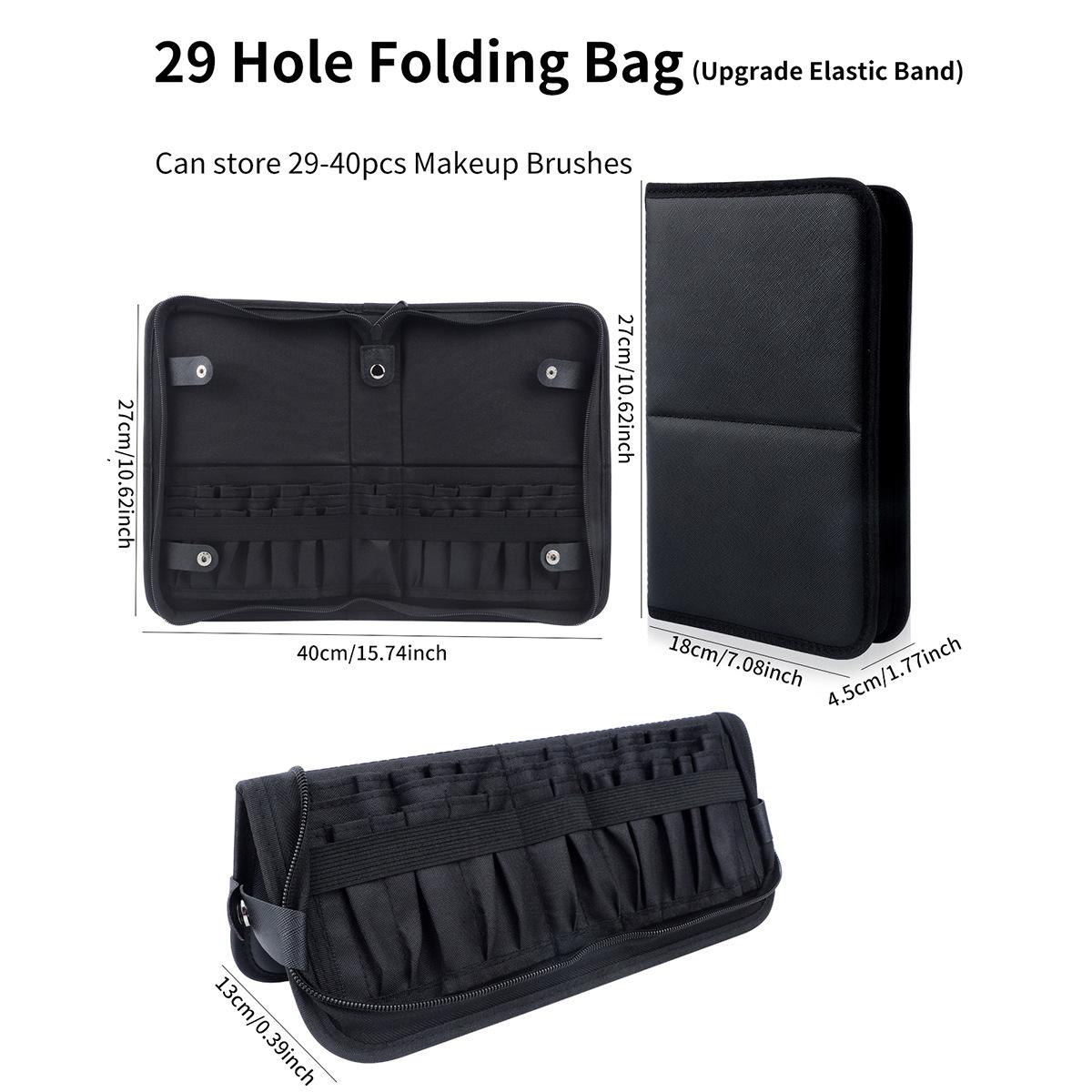 1Pc 29/23Holes Foldable Makeup Brush Bag Women Makeup Brush Tools Bag Organizer Travel Powder Cosmetic Sets Toiletry Case Holder Black