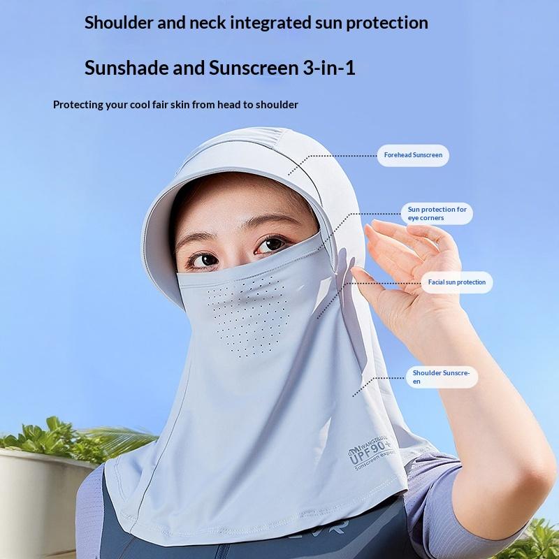 Summer UV Protection Full Face Cover Sunscreen Mask With Hat Brim Adjustable Breathable Outdoor Sports Face Shield