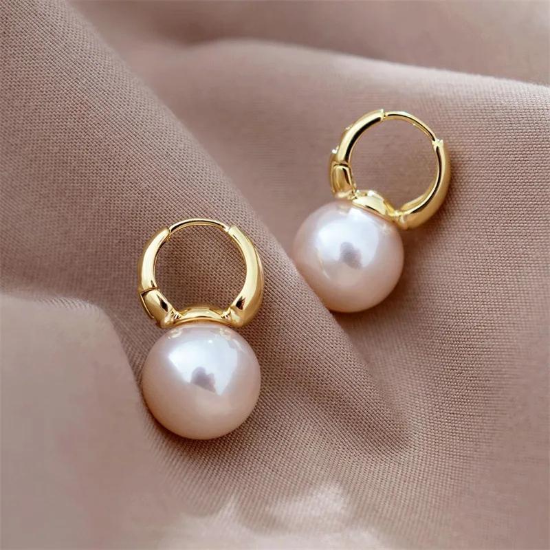 

Copper Color Pearl Studs Hoop Earrings for Women Gold Color Eardrop Minimalist Hoops Wedding Fashion Zircon Dropshipping белый