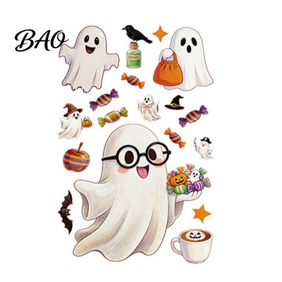 Spooky Theme Party Supplies Halloween Static Window Clings, Glass Stickers with Ghost Cat Bat Shop Displays Patterns, Reusable Holiday Decals