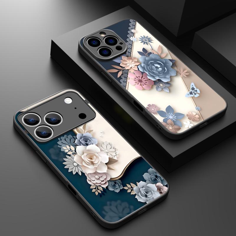 Translucent Matte Magnetic Case For iPhone 17 16 15 Pro 14 13 Pro Max 16e 17e For Magsafe Elegant 3D Floral Hard PC Back Cover