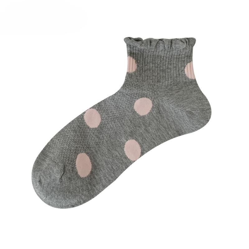 

Female Spring and Summer Thin Style Big Dot Bubble Mouth Lace Breathable Mesh Socks 1 pair темно-серого