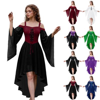 Robe gothique pour femme à épaules dénudées, bretelles fines, en mousseline colorée, avec manches papillon et ourlet irrégulier
