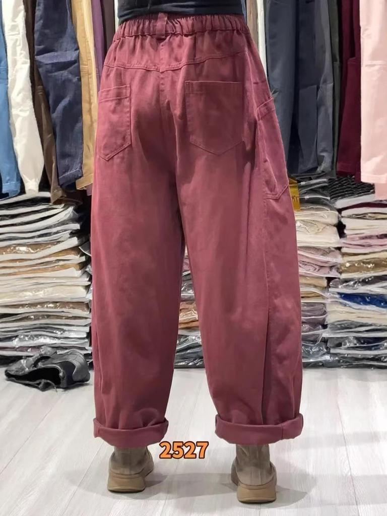 In Stock: New Casual Loose Long Cotton Elastic Waist Pants