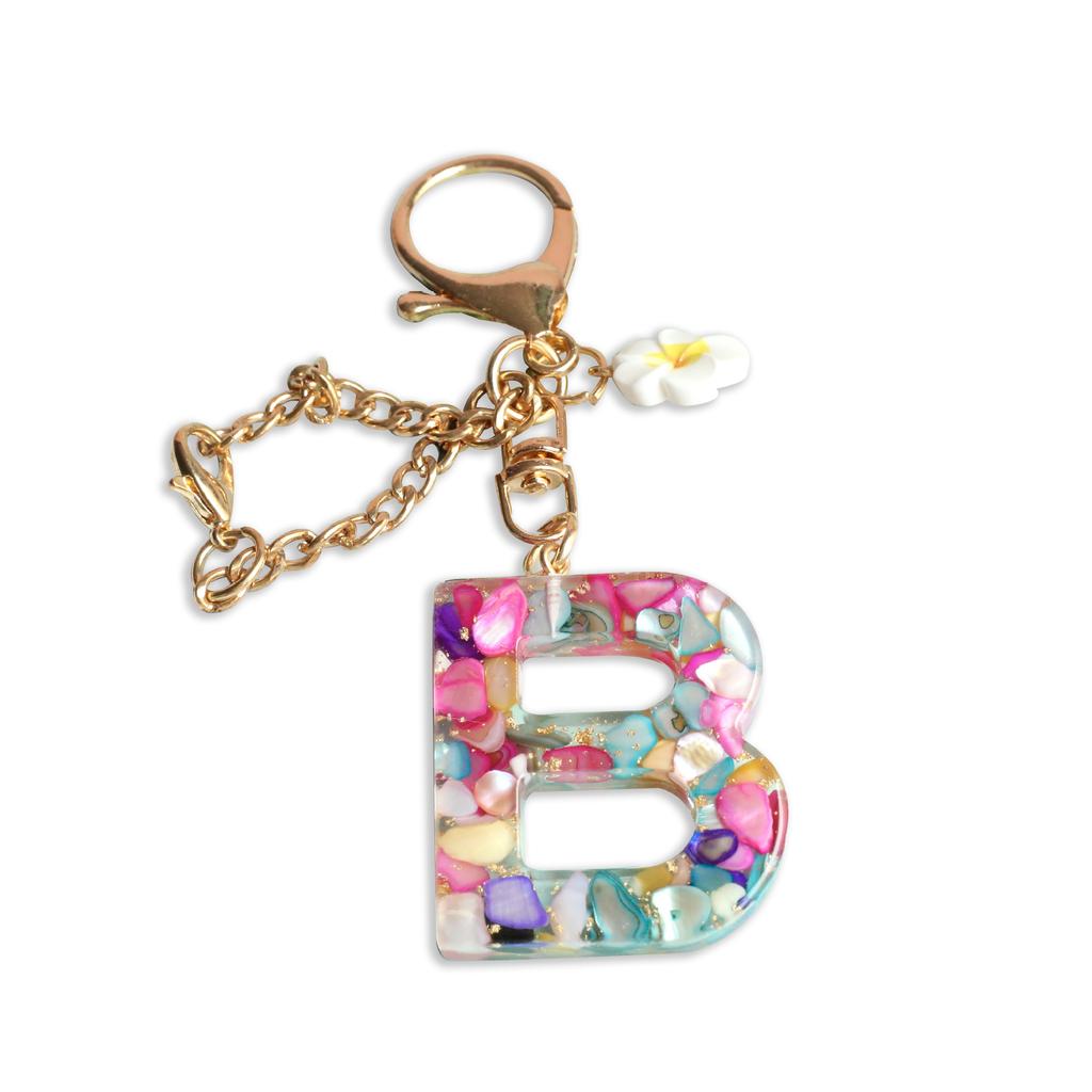 Dried Flower Letter Crystal Epoxy English Pendant Women'S Bag Key Chain