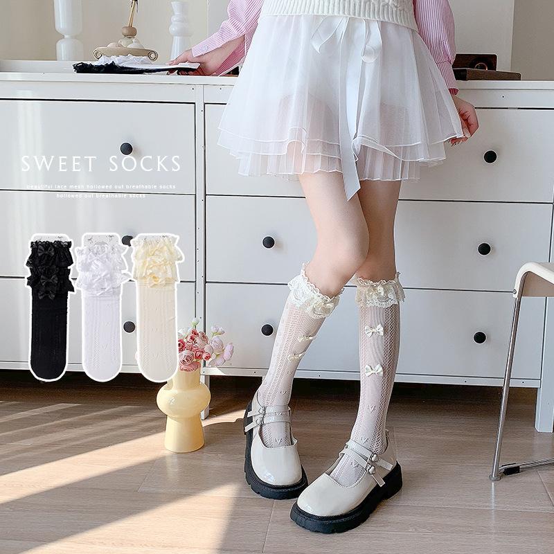 Spring and Summer Thin Lace-trimmed Bow Piles of Socks Trendy Student Ballet-style Calves