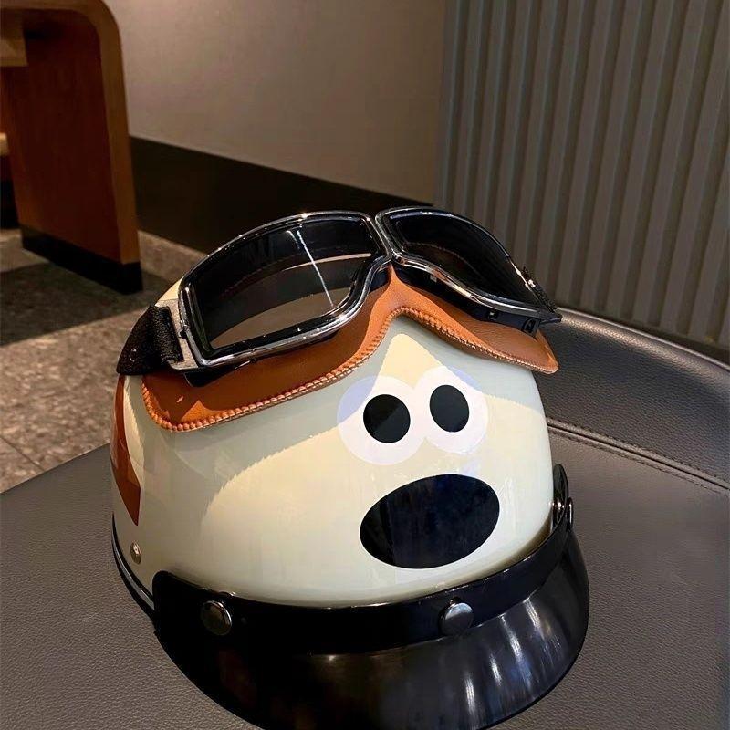 

Retro half helmet cartoon dog helmet electric car half helmet safety helmet couple parent-child helmet helmet