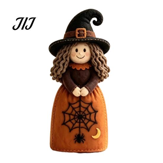 Rustic Autumn Tiered Tray Decor Halloween Wooden Witch Statue, Retro Felt Style Black Cat Ghost Decorative Figures Bat for Shelf Desk, Spooky Festive