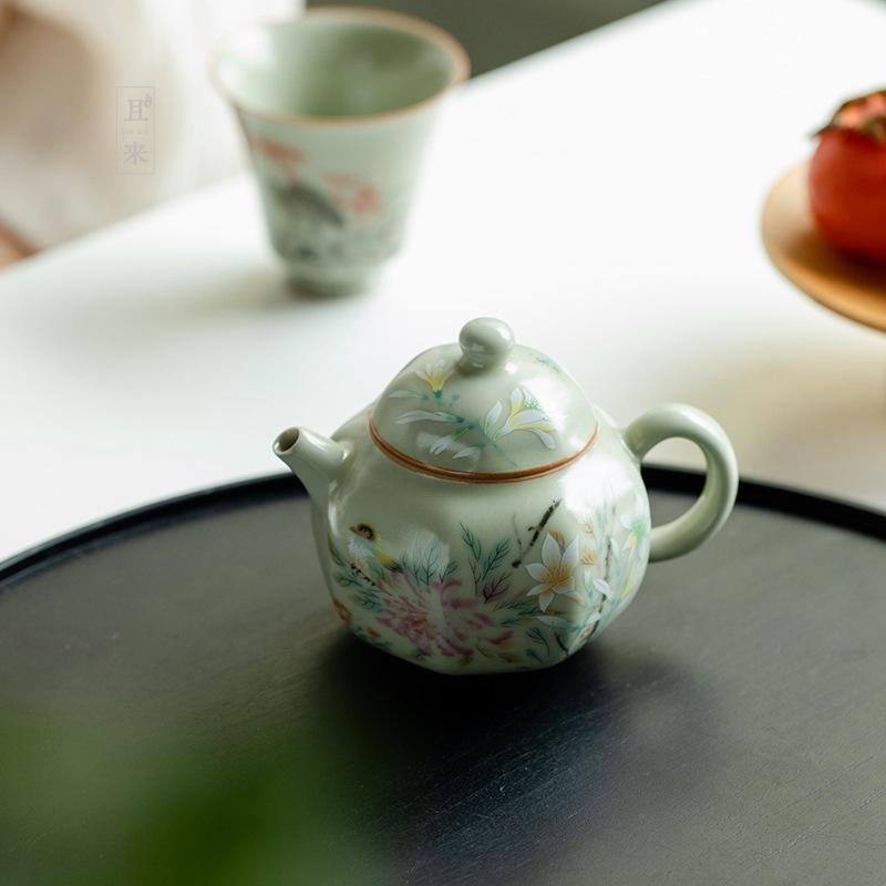 Tetera Antigua Estilo Chino Ru Ware Retro Cerámica Doméstica Tamaño Pequeño Olla Hexagonal Juego de Té Kung Fu Tetera