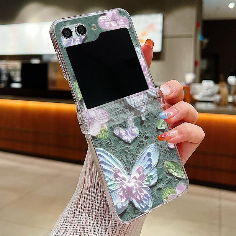 For Samsung Galaxy Z Flip6 Flip5 Flip4 Flip3 Shockproof Colorful Oil Painting Butterfly Patterned 3PCS Foldable Hard Pc Case Cover