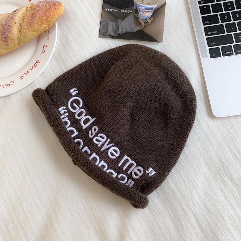 Knit Beanie Hat For Women With Alphabet Print Warm Winter Style