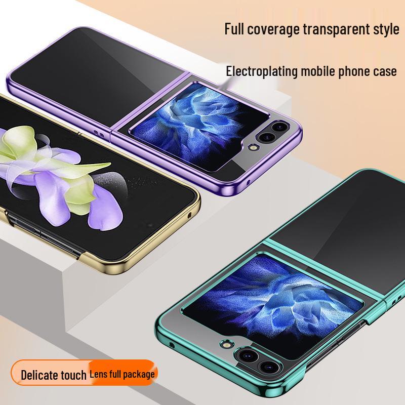 Samsung Z Flip Phone Case - Two-Section, Transparent, Electroplated, Ultra-Thin, Drop-Proof, for Models 5/6/7, Screen Protective.