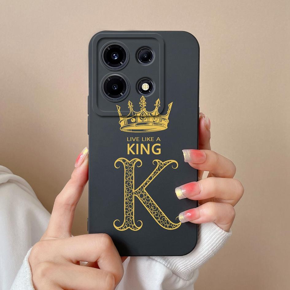 Case For Itel A05s A04 Infinix Note 30 VIP Hot 30 Play Zero Ultra Phone Cover Crown Letters Screen Protector Matte Soft Silicone Shockproof Bumper