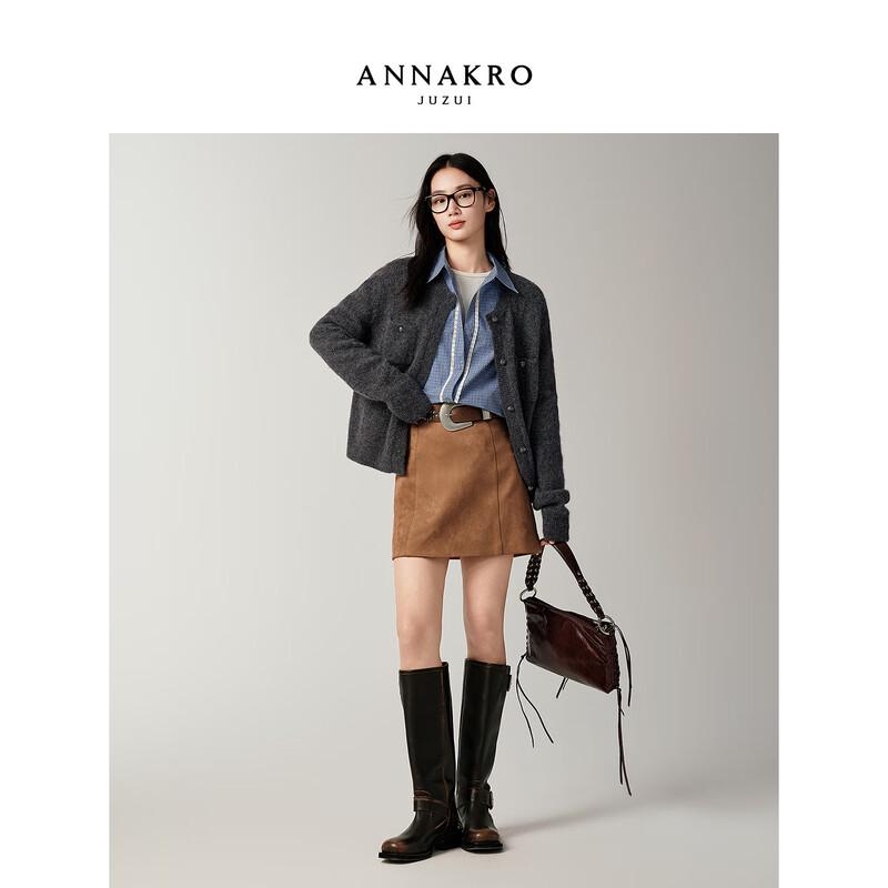 Anna Kou Women's Single-Breasted Round Neck Knitted Cardigan