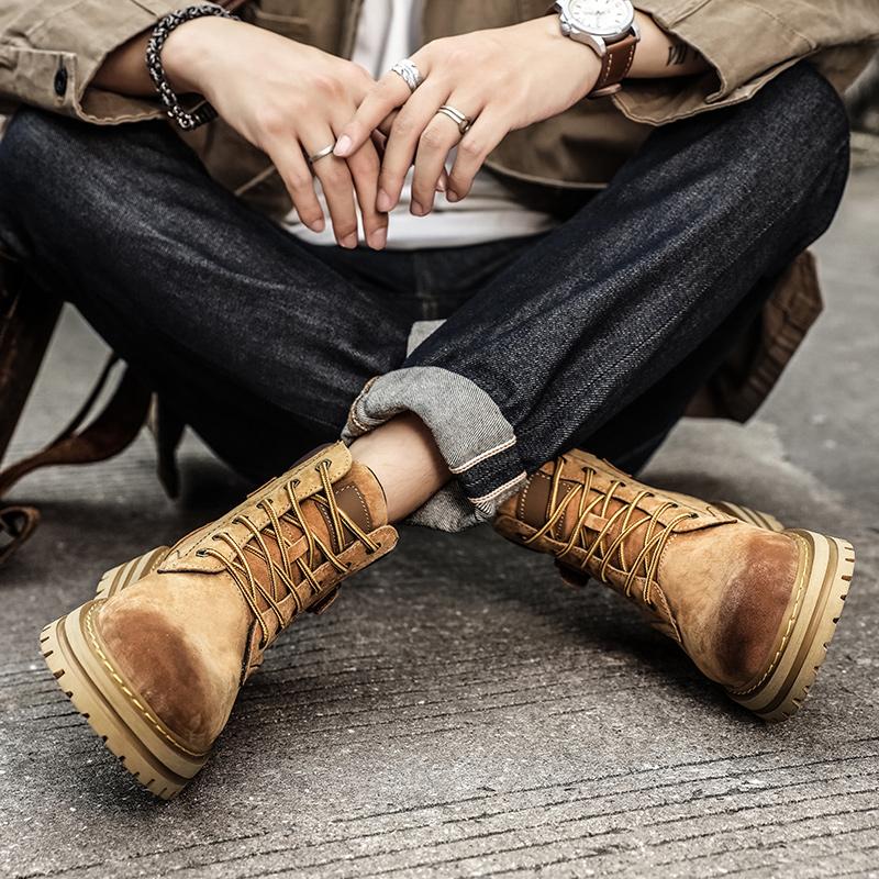 FashionHigh Top Boot Male Sneakers New Stylish Men's Boots Platform Lace-Up Shoes for Men Casual Shoes All-match Motorcycle Ankle Boots