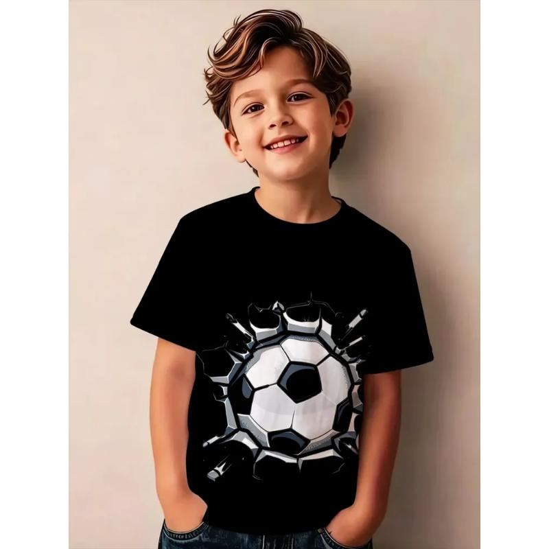 Mode Vêtements pour Enfants Col Rond Manches Courtes Impression Couleur 3D Décontracté T-shirt Décontracté à Manches Courtes et Col Rond