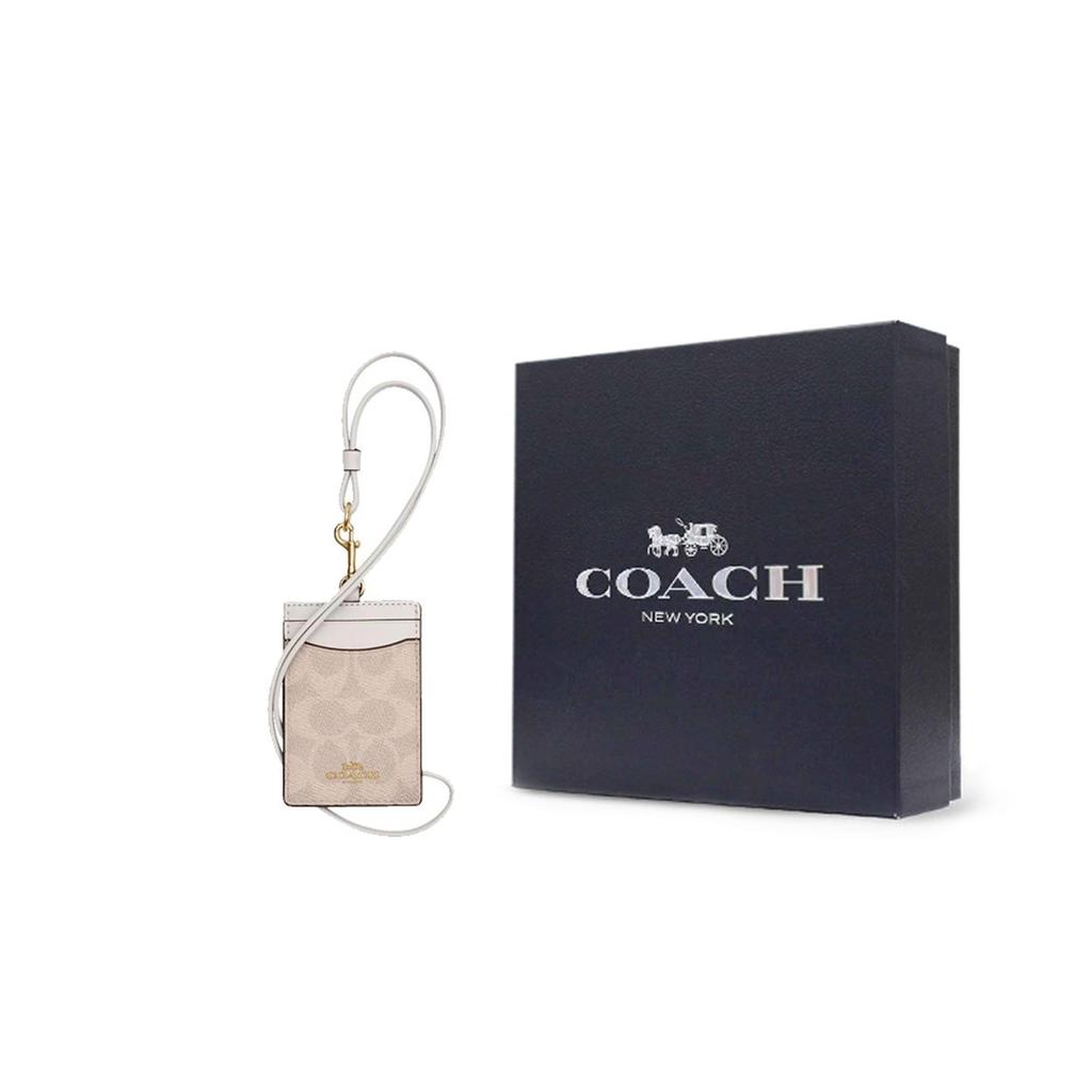 Coach Lanyard 6 Classic Logo Print PVC Leather Card Holder Women Card Holder Milk-Tea White CZ285-IMXDM