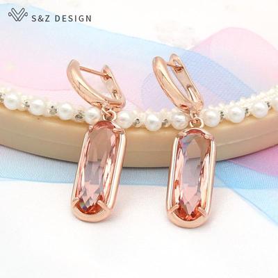 Orecchini pendenti classici ed eleganti a forma di uovo ovale con zirconi cubici per le donne, ragazza, festa di nozze, gioielli di moda, colore oro rosa Eardrop