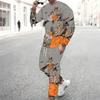Men Vintage Green Background Skull Blue Butterfly Leaf Print Long Sleeve Sweatshirt Jogger Pants Two Piece Suit
