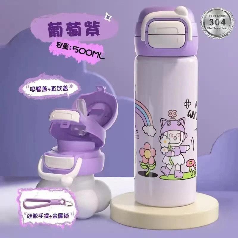 Water bottle thermos cup student adult stainless steel cover cup food grade portable sealed water cup bounce cup outdoor
