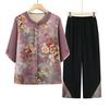 Grandma's Summer Chiffon Two-Piece Set: Stylish Mid-Sleeve Shirt and Pants for Women