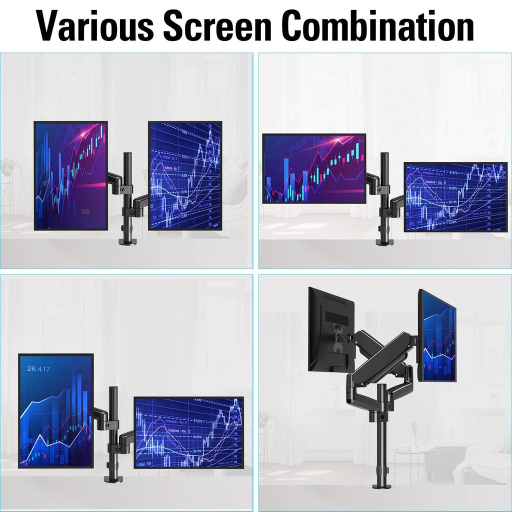 MOUNTUP Monitor Arm LCD Display Arm Gas Spring Compatible with Inches Vertical Load Capacity Grommet Type Clamp Type Pole with Arm Angle Adjustment