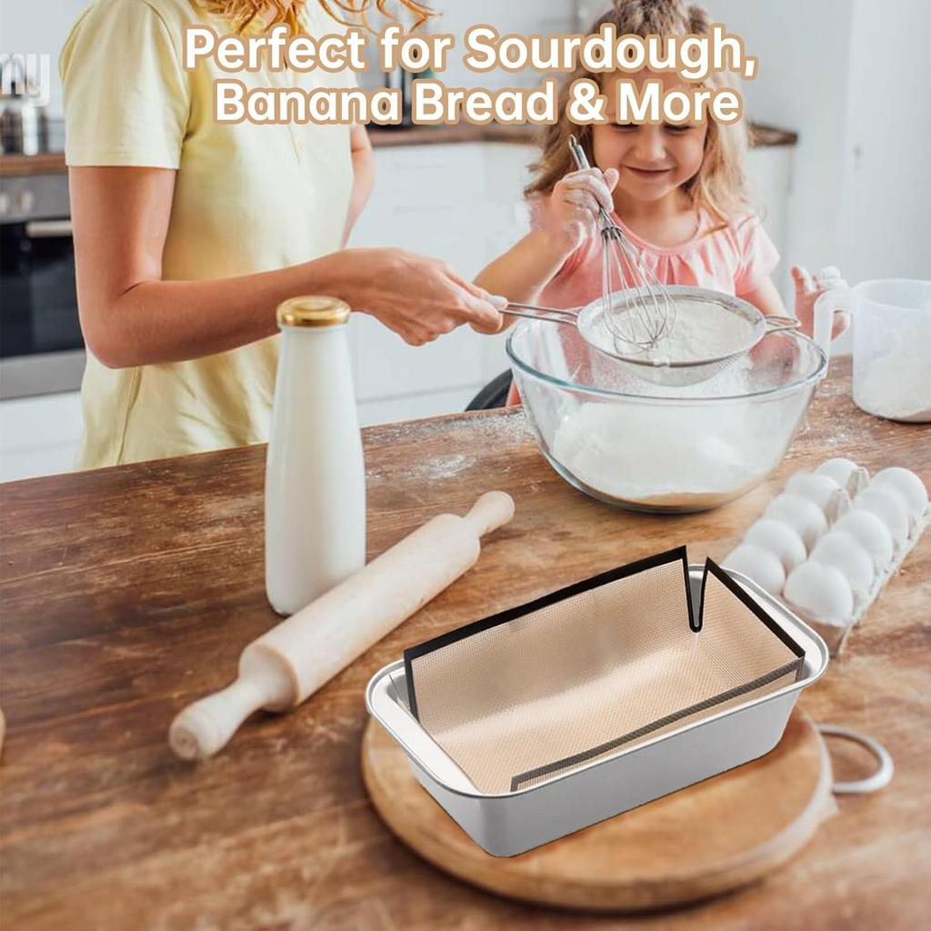 2Pcs Silicone Bread Loaf Pan Liners - Reble Bread Baking Mat, Non-Stick and Easy to Clean Bread Sling, for 9x5" Baking Loaf Pans to Transfer
