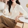 Office Lady Elegant Woman Skjorta Mode Chiffong Dam Blus Långärmad V-hals Kvinna Toppar Bottoming Kvinnliga Kläder 29311