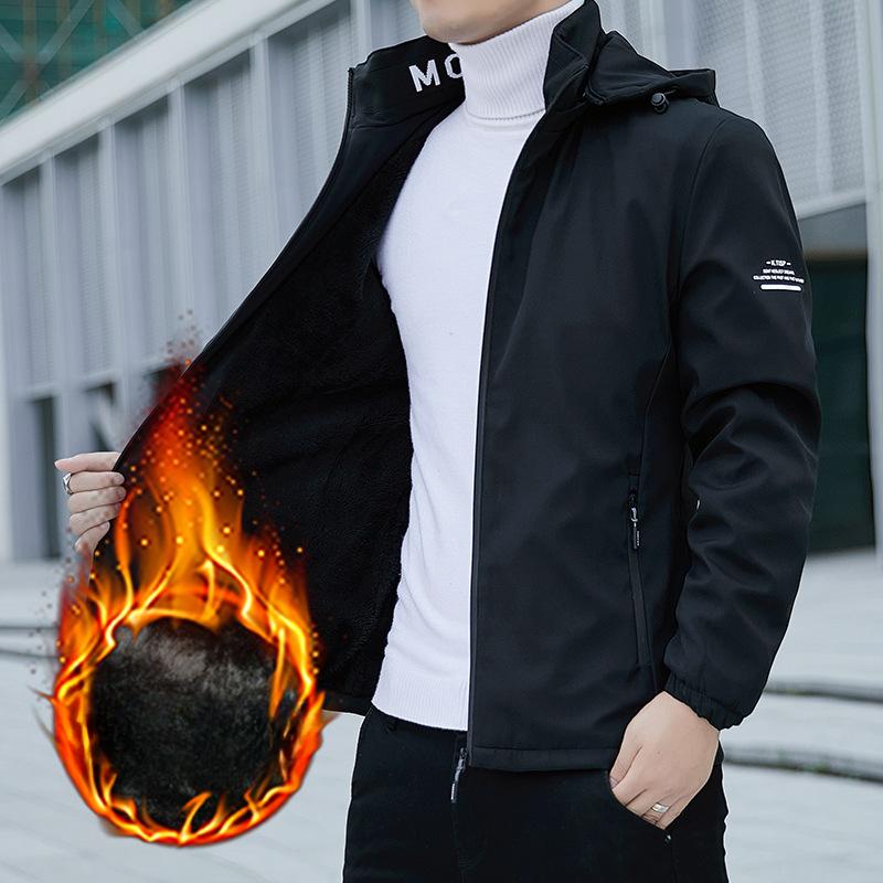 

Новая осенне-зимняя утолщенная бархатная куртка мужская корейская версия трендовая теплая повседневная деловая куртка мужская одежда M чёрный