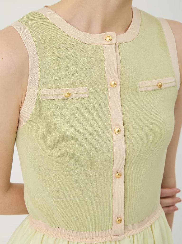 Bicolor Line Knit Docking Dress LWNO264007 LIME F [Lily Brown] Women's