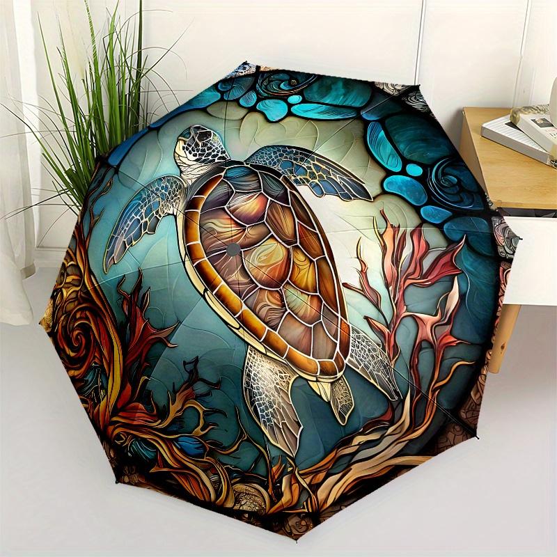 

Stained Glass Sea Turtle themed Eight rib Automatic Folding umbrella Is Suitable for Both Men and Women, Making It A Perfect Christmas and V