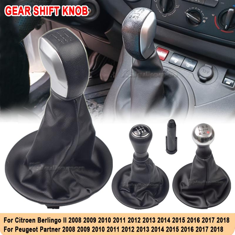 For Peugeot Partner Citroen Berlingo II 5 Speed Gear Stick Shift Knob Level Leather Boot 2008 2009 2010 2011 2012 2013 2014-2018