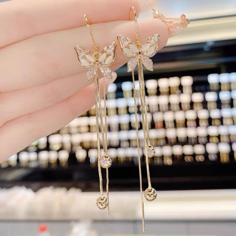 Cat's Eye Butterfly Tassel Earrings: Dainty Korean Fashion for Women