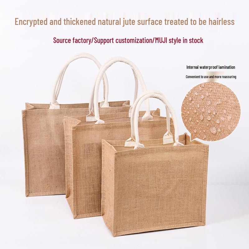 Custom DIY Hand-Painted Jute Burlap Tote Bag by MUJI