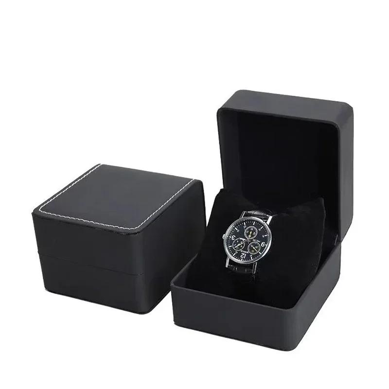 NEW Black Single Watch Gift Box with Pillow PU Leather Wristwatch Display Case Organizer for Men Clamshell PU Leather Watch Case