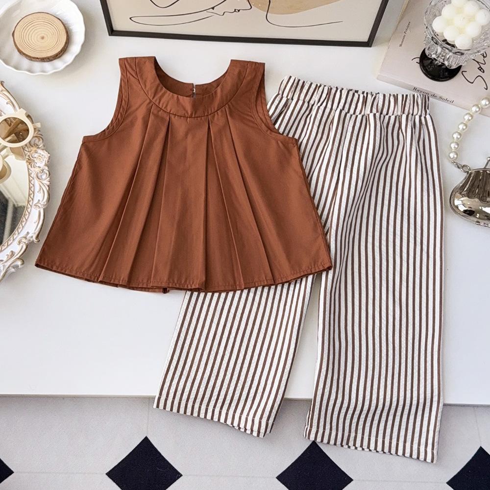 Mädchen Weiter Hosenanzug Set Sommer Neu Kinder Lässiges Sommer Outfit Koreanischer Stil Mädchen Weste Top Zweiteiliges Set