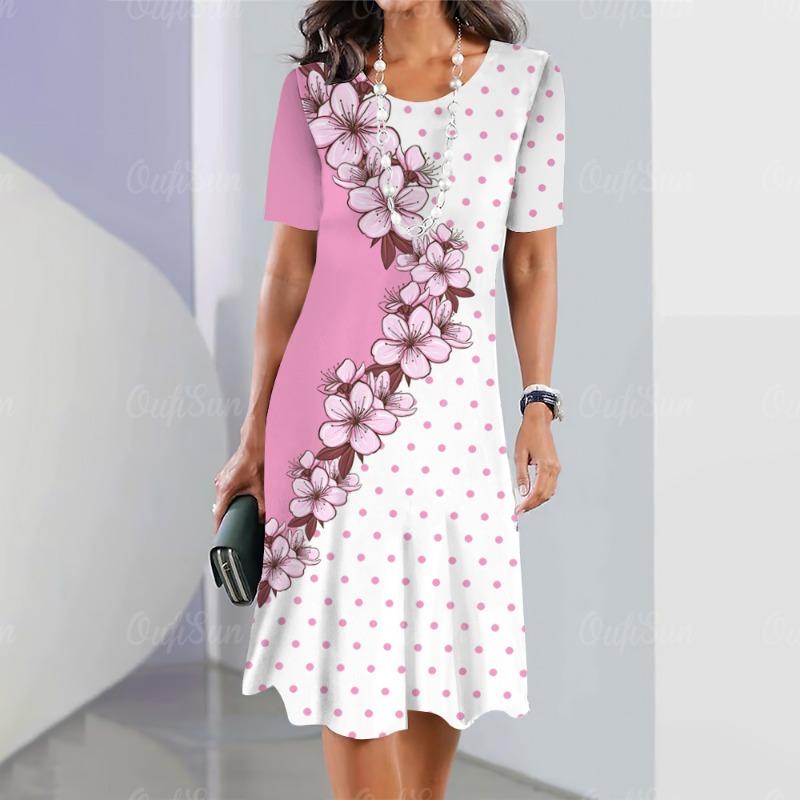 Neue Vintage Damenkleider mit Blumen-Patchwork-Print, elegantes, lässiges Kurzarmkleid Y2k, lockeres, übergroßes Modekleid 2023