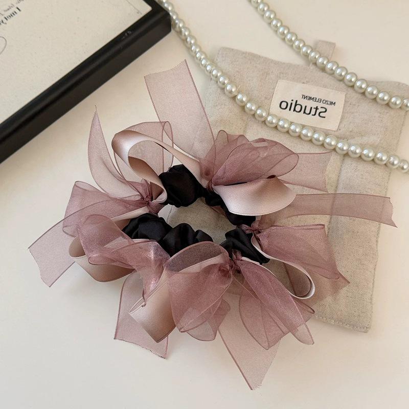 Korean Elegant Bow Mesh Scrunchie: 2026 High-End Ponytail Bun Hair Tie