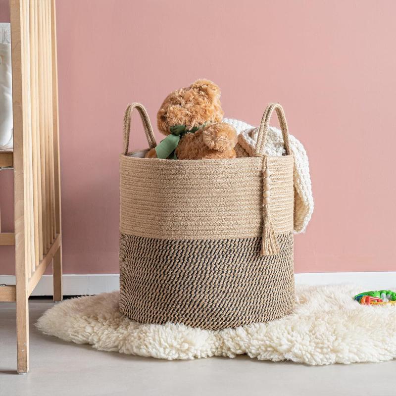 Home Cotton Rope Woven Storage Basket Dirty Clothes Basket Storage Basket Living Room Bedroom Large Capacity Sundries Basket