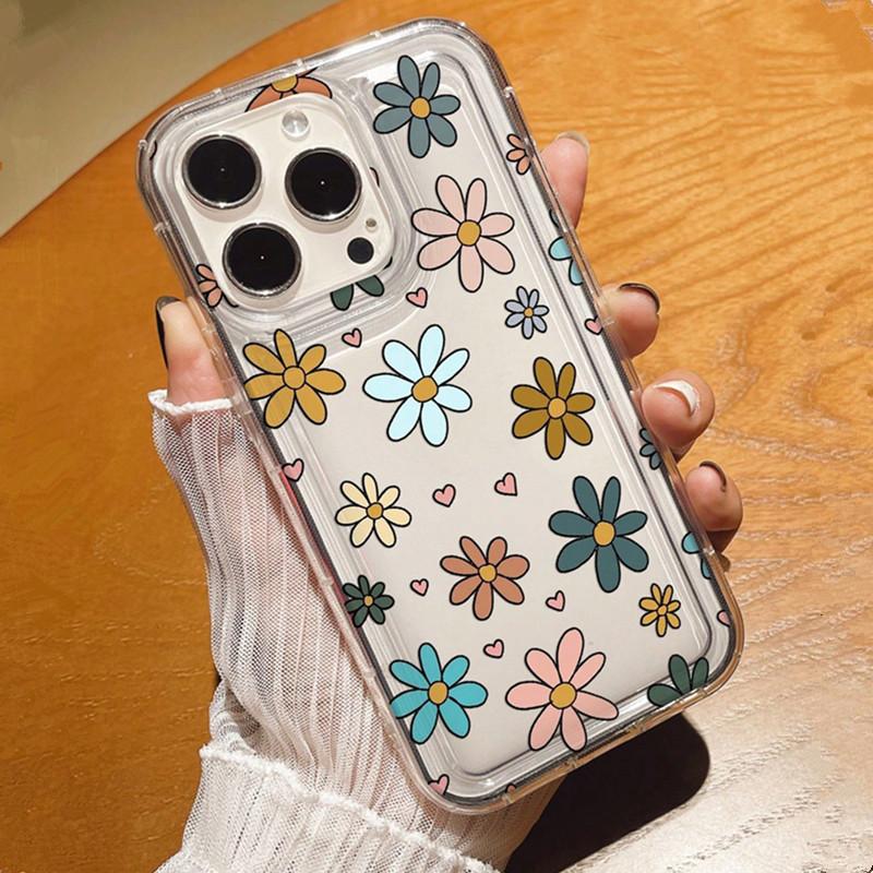 Floral & Heart Pattern Print Phone Case for Iphone 16 15 14 13 12 11 Pro Max 7 8 Plus Clear Soft TPU Cover for IPhone 16 Plus