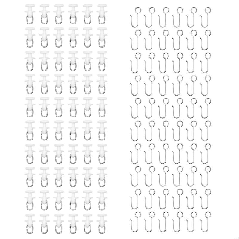 62KD Set of 120 Curtain Rails Roller Hook for Smooth Drapery Movement in White