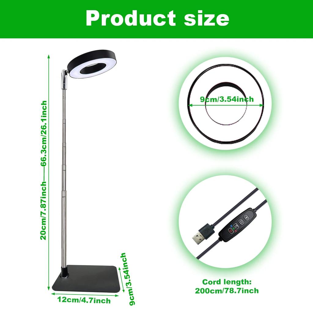 HOMEFISH 3-Color Full Spectrum LED Plant Grow Light with Base 3/9/12H Timer Height Adjustable 10-Level Dimming for Indoor Plants