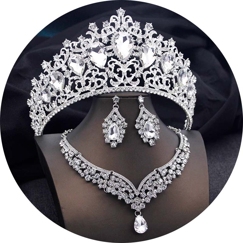 Elegant Big Tiaras and Crowns Bridal Jewelry Sets for Women Prom Wedding Crown With Choker necklace earrings Pageant Tiara Set