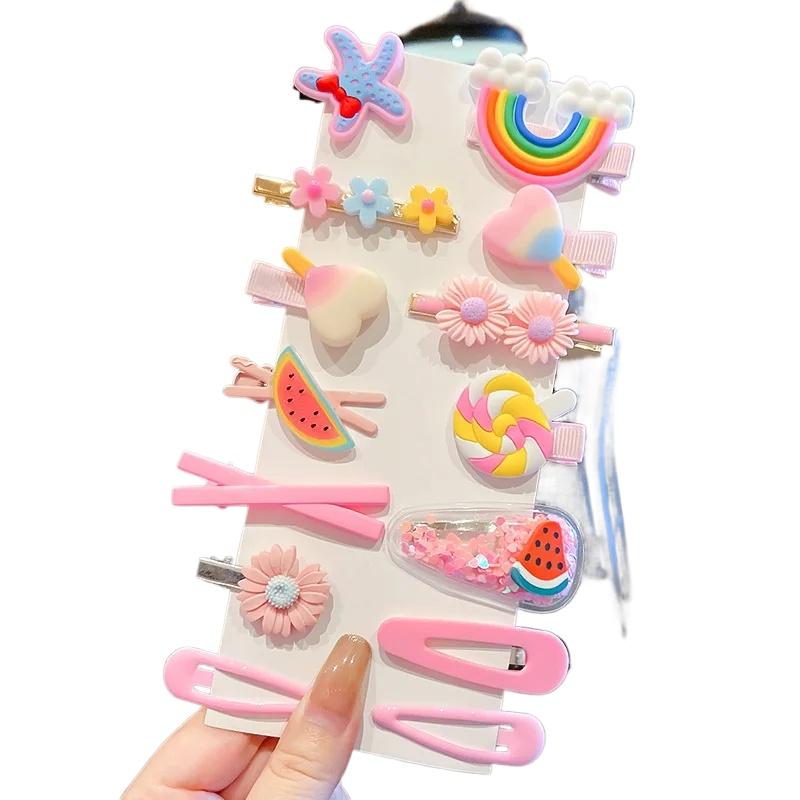 14PCS Girls Sweet Hair Clip Rainbow Fruit Cute Cartoon Hair Bands Lovely Hair Accessories Headwear Hairpins Headdress Barrettes