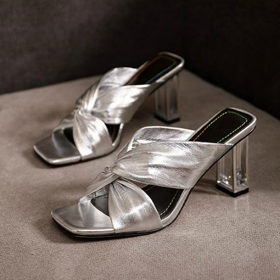 

Женские сексуальные сандалии на прозрачном каблуке, слипоны с открытым носком, босоножки на высоком каблуке, тапочки, модная и популярная женская обувь 40 серебряный