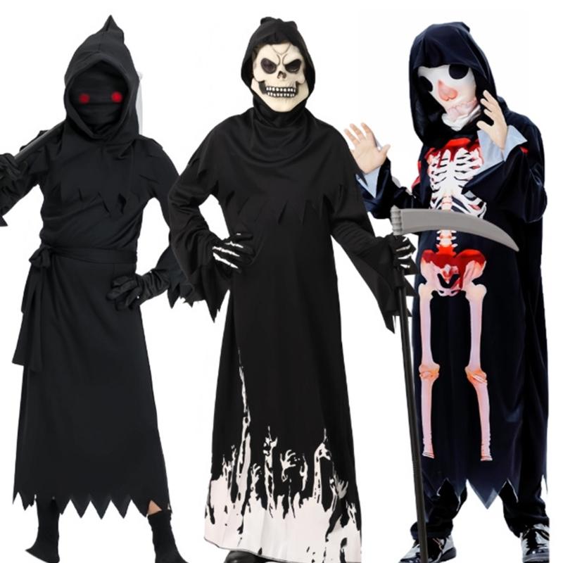 Costume da Morte di Halloween per Bambino Ragazzo Ragazza, Include Veste, Falce, Maschera, Guanto