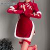 Chinese Style Cheongsam Christmas Cosplay Lingerie Sets Santa Dress Lace Chemises Sleepwear Velvet Nightgowns Porno Bar Uniform