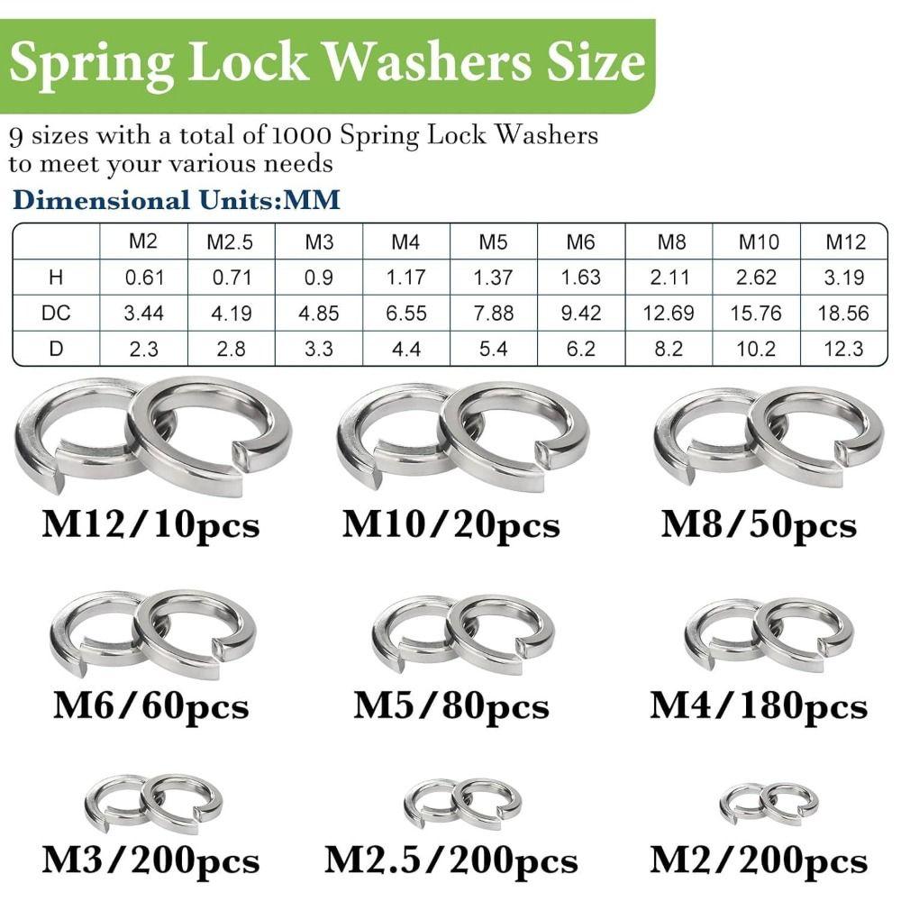 1000PCS 304 Stainless Steel Metric Split Lock Washer Set Gasket Spacer Assortment Set  Industrial