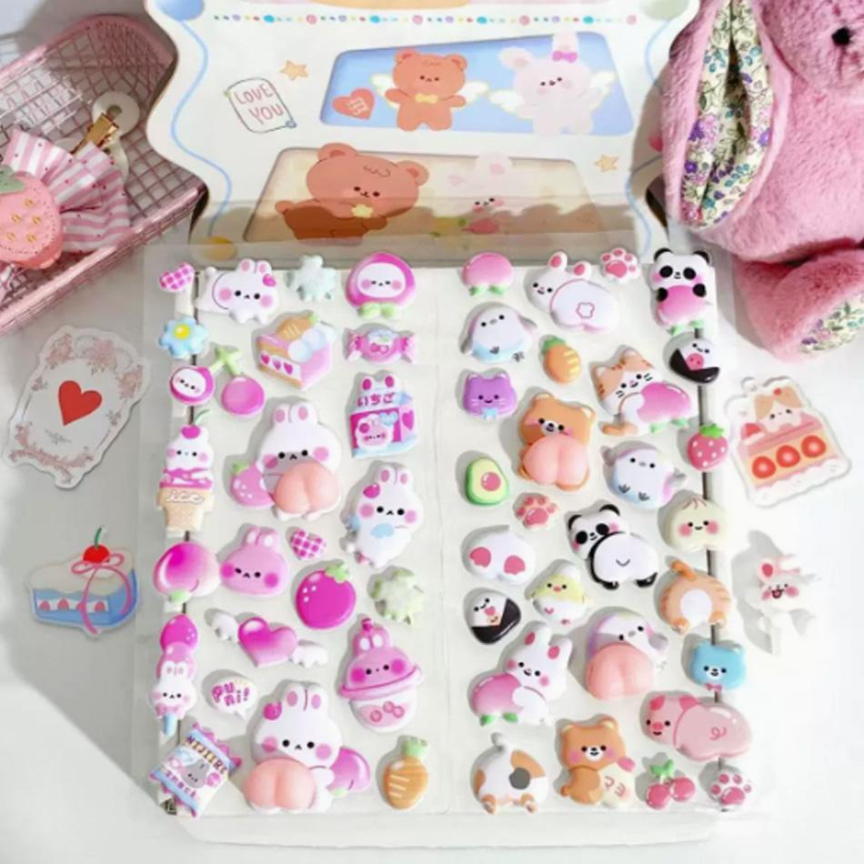 Kawaii Cartoon Soft Cute Little Rabbit 3D Pinching Relaxing Butt Stickers Cute Diy Mobile Book Decoration Stickers Festival Gift