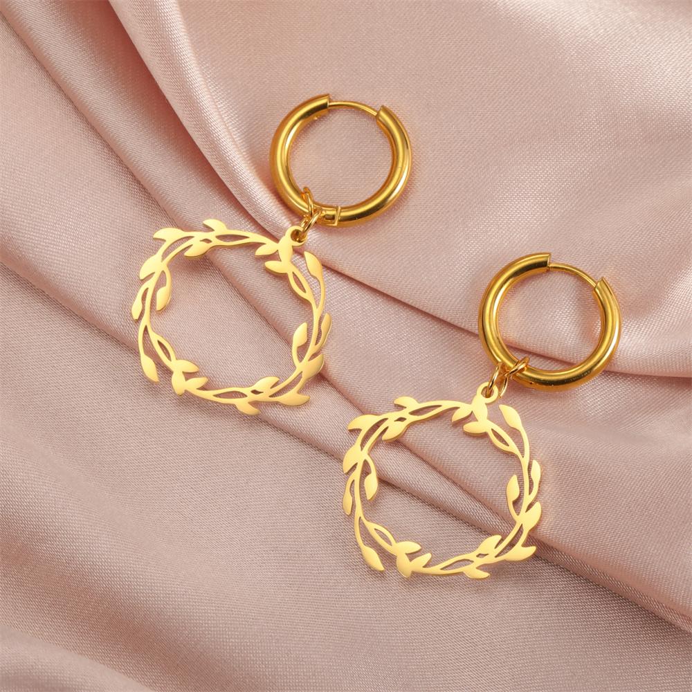 My Shape Olive Leaves Drop Earrings for Women Girls Stainless Steel Round Dangle Earring Jewelry Elegant Wedding Engagement Gift